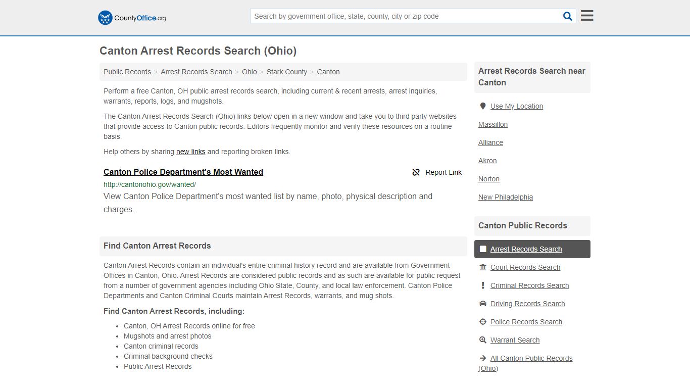 Arrest Records Search - Canton, OH (Arrests & Mugshots) - County Office